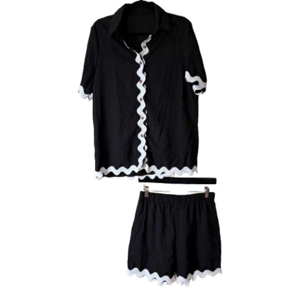 Boutique 2 Piece Rick Rack Beach Coverup Set Shorts Shirt Size Small / Medium